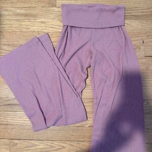 Altar'd State Ribbed Fold Over Wide Leg Pants Pink Purple XS H1584K651JD